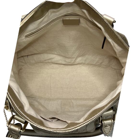GUCCI Gold Metallic Leather GG Sukey Satchel Shoulder Crossbody Made In Italy - Picture 8 of 15